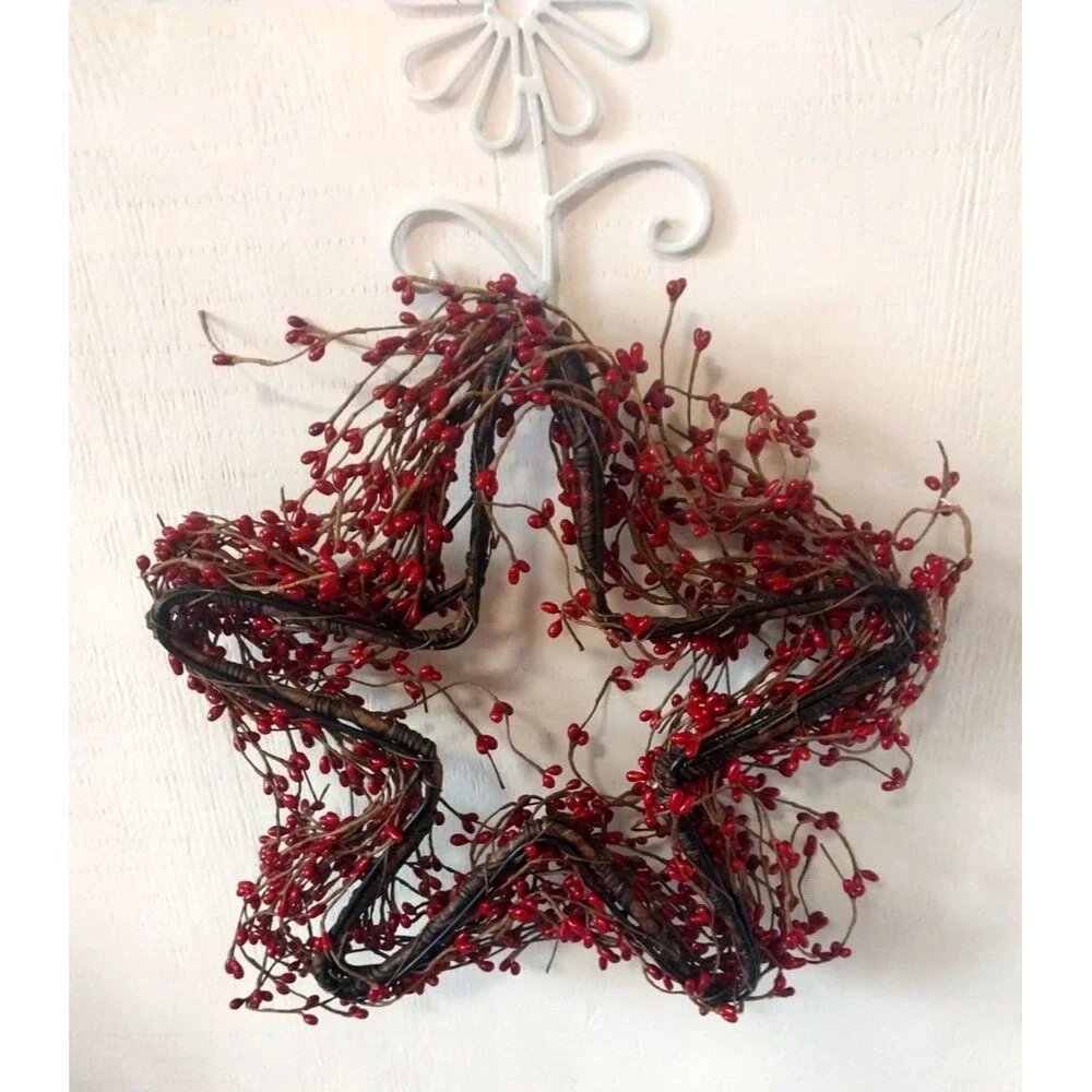 FALL/WINTER HOLIDAY WREATH GRAPEVINE METAL BERRY STAR WREATH 5 Point 13
